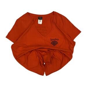 Vintage Harley Davidson Women's Legendary Short Sleeve V Neck T Shirt‎ Orange XL